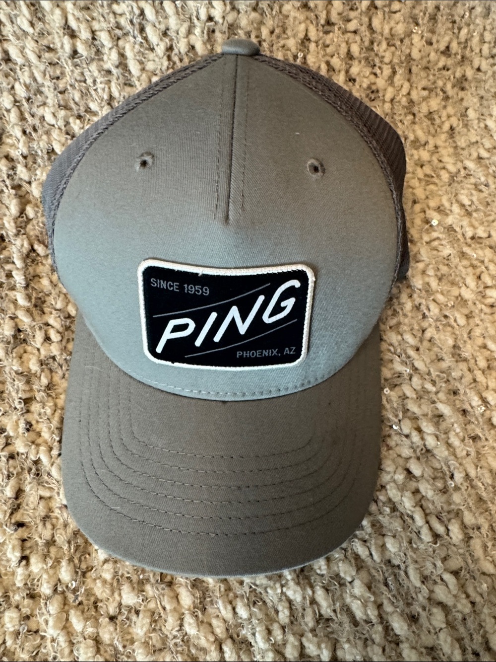 PING Grey and Black Patch Trucker Hat